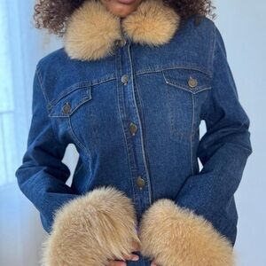 Vintage Denim Jacket with Faux Fur Trim